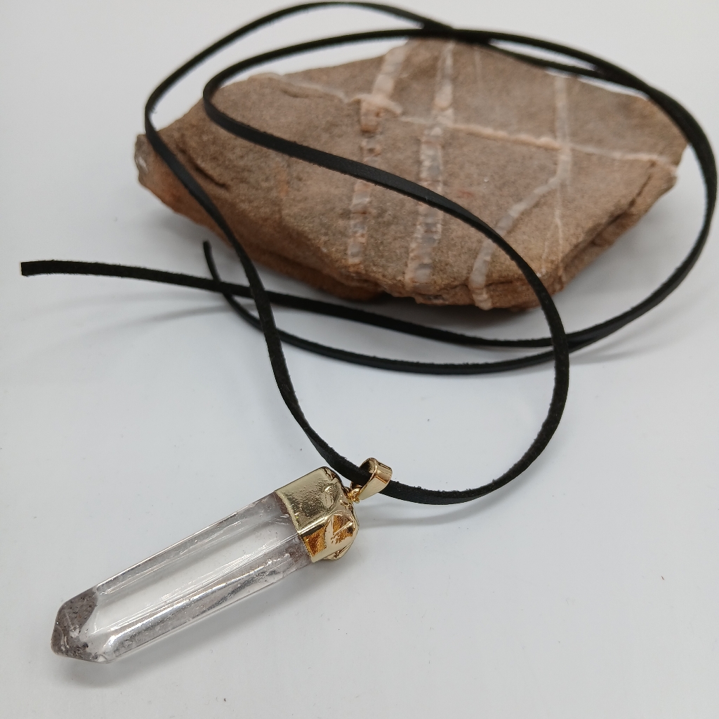 Johnny Was Leather Gold Plated Designer Necklace Natural Himalayan Crystal